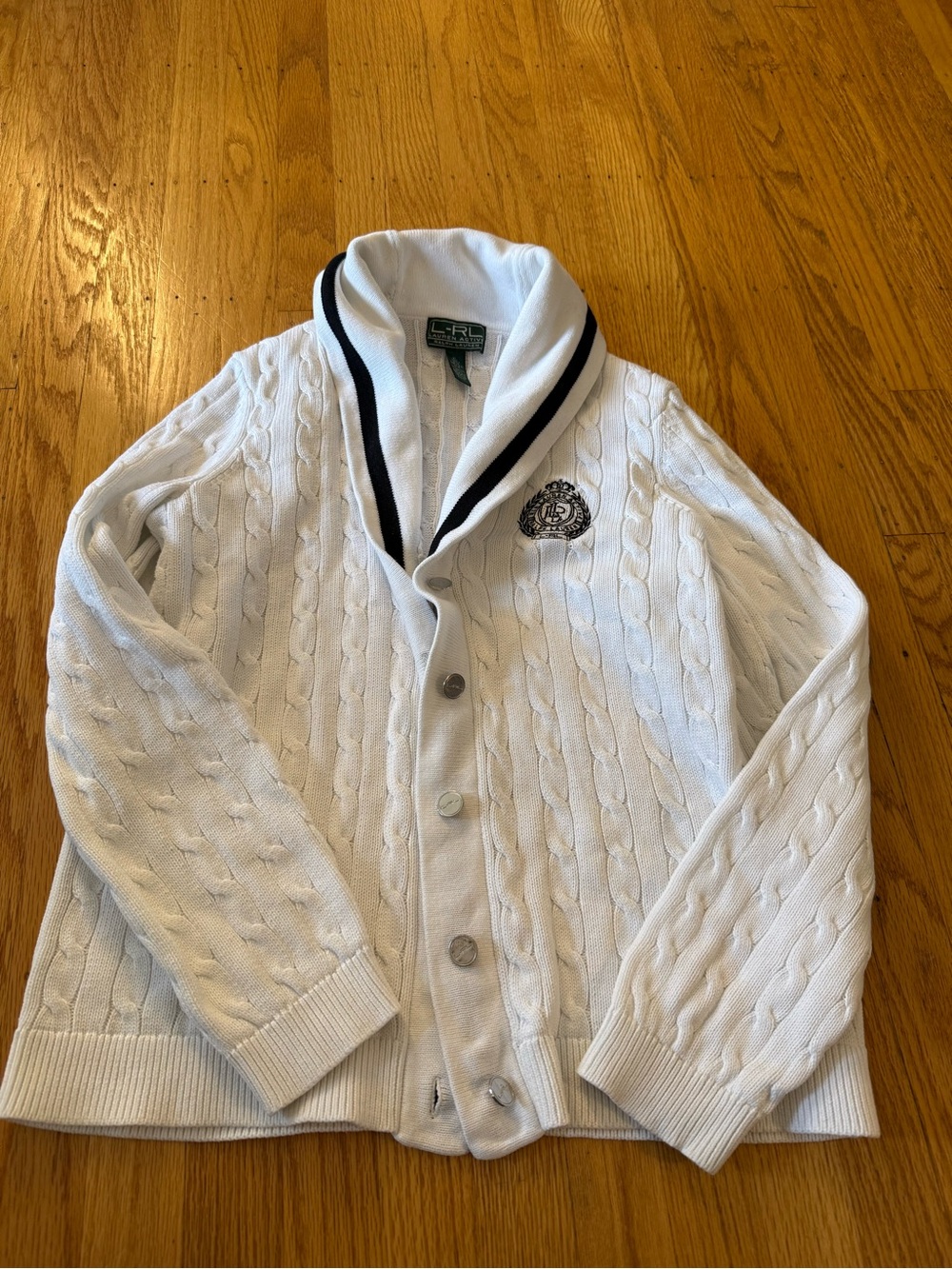Lauren Ralph Lauren Cream Cable Knit Sweater with Green Label